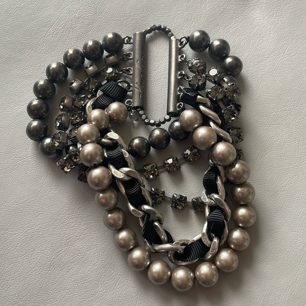 Kenneth Cole New York Gun Black Faux Pearl Crystal Multi Layered Bracelet NWOT